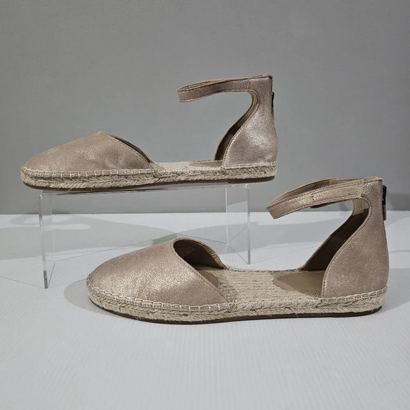 NEW Eileen Fisher Lala Espadrille Flat Metallic Tan Leather Jute Size 10 - Picture 2 of 13